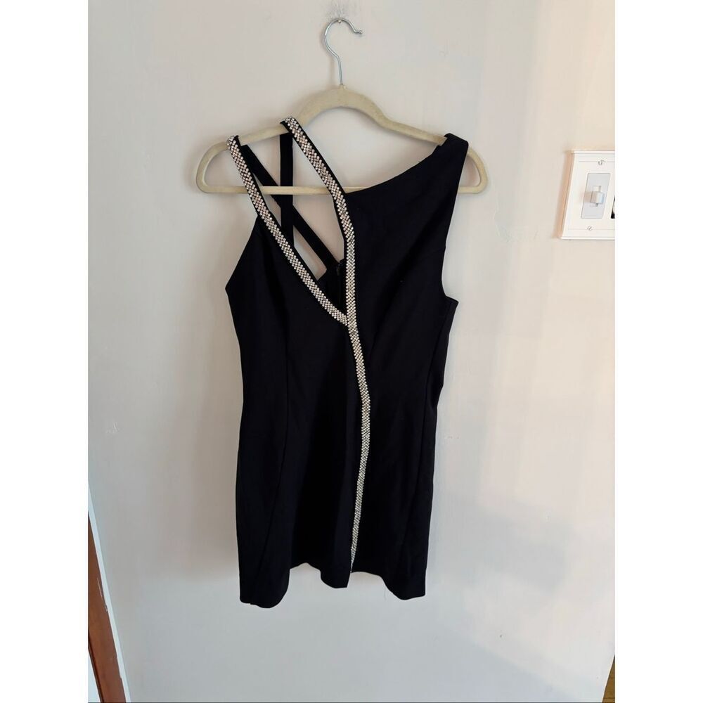 Topshop Black Diamanté Bodycon Dress Size 4 Asymmetrical Cutout NWT - Picture 7 of 11